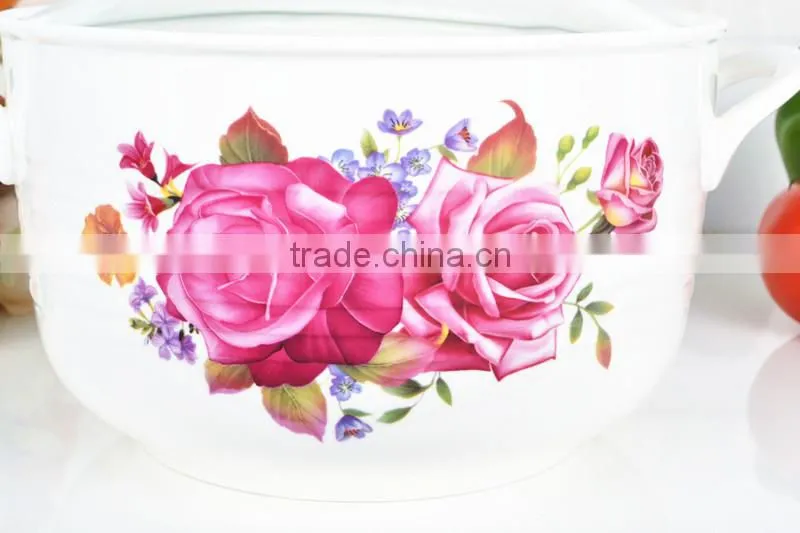 8"Porcelain microwave oven round pot with glass lid