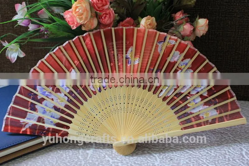 Japanese style bamboo silk fan butterfly print