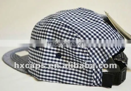 wholesale custom flat brim 5 panel flat caps plaid cap