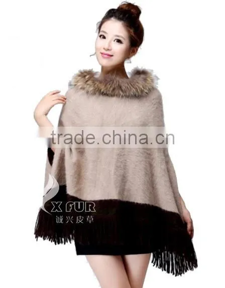 CX-B-P-33C 2016 Wholesale Fashion Lady Pashmina Shawl With Raccoon Fur Collar