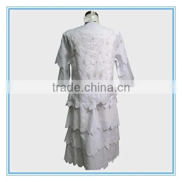 New design round neck church handwork embroidery ladies suit design
