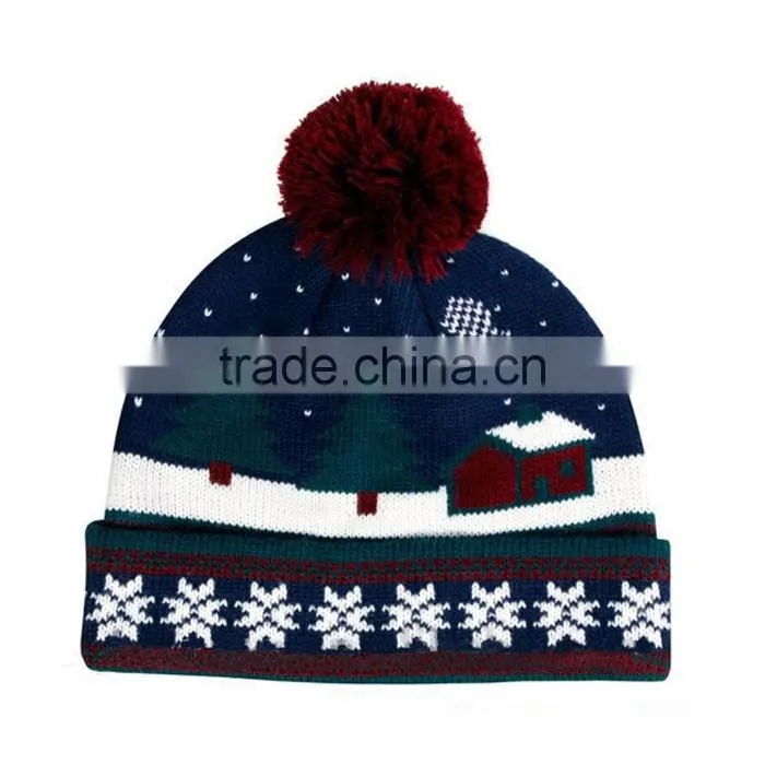 knit reflective wholesale winter hats faux fur pom poms