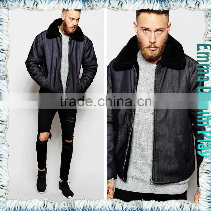 New Celebrity Style Men's Motorcycle Biker Fleece Collar Denim Jacket Coats