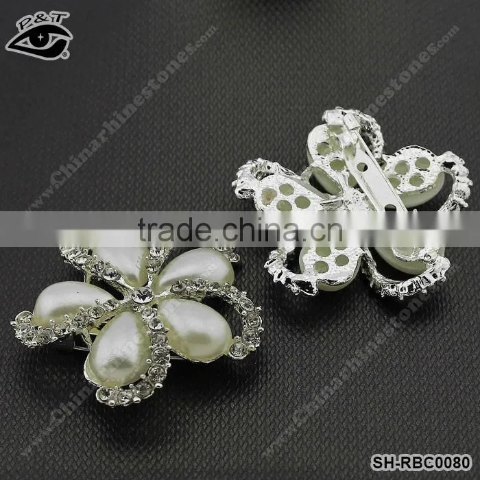 2013 New design white pearl flower rhinestone brooch for bridal