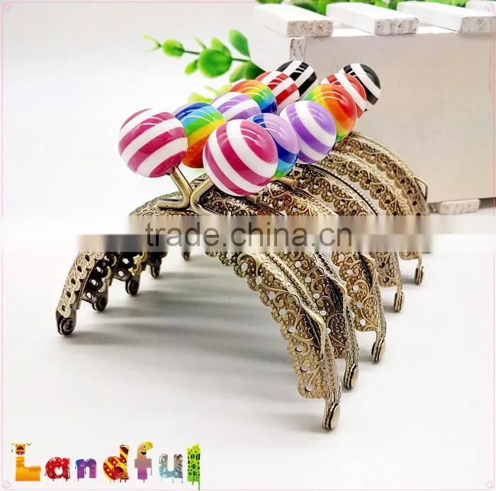 8.5cm Antique Brass Curved Candy Color Bead Sewing Metal Coin Purse Frame