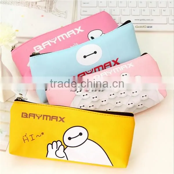 (New) Big Hero 6 pencil box with high quality, PU pencil case for kids, Cartoon pencil box for school children