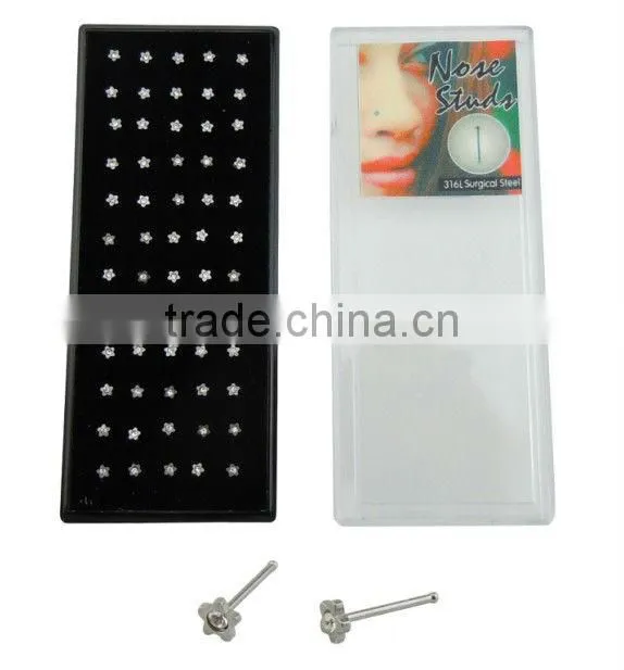 316L Surgical Steel Fishtail Autoclavable Fashion Nose Stud with Clear Gem Ball Top Nose Piercing Body Jewelry Nose Studs