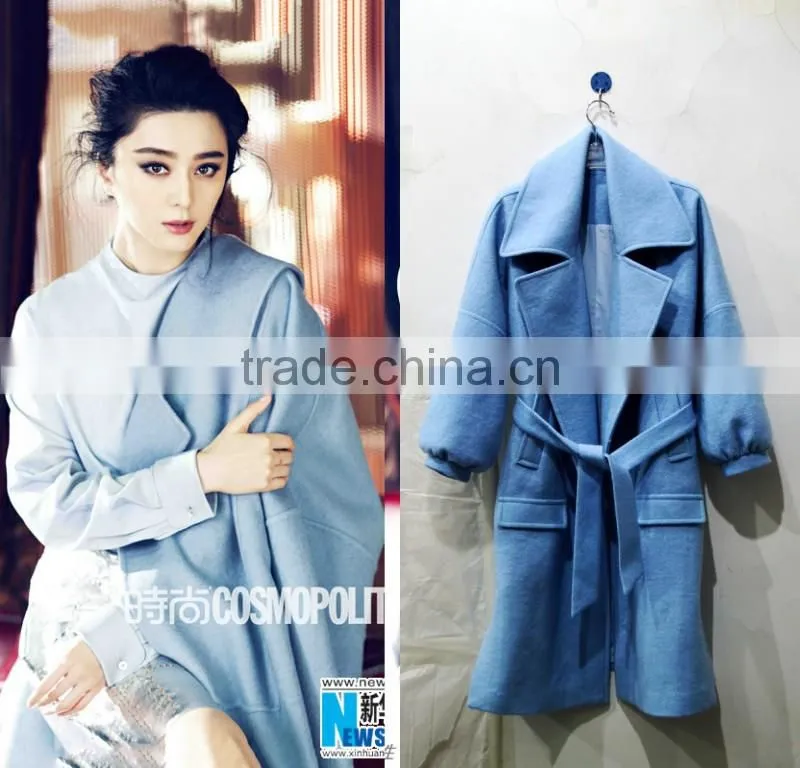 Woollen coat Supper start lovely style blue woollen coat factory price