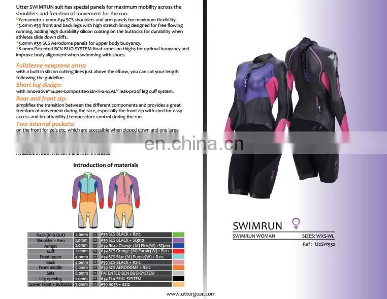 2017 new design yamamoto SCS neoprene Utter women's swimrun and sportwear for swiming, cycling and running