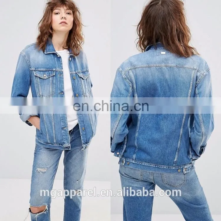 Wholesale Oversized Women Blue Plain Denim Jacket