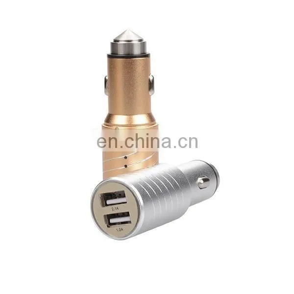 SEZU Circle Lines Aluminum Alloy Dual USB Safety Hammer Car Charger 3.1A with Emergency Harmmer and Anion Air Cleaner Function