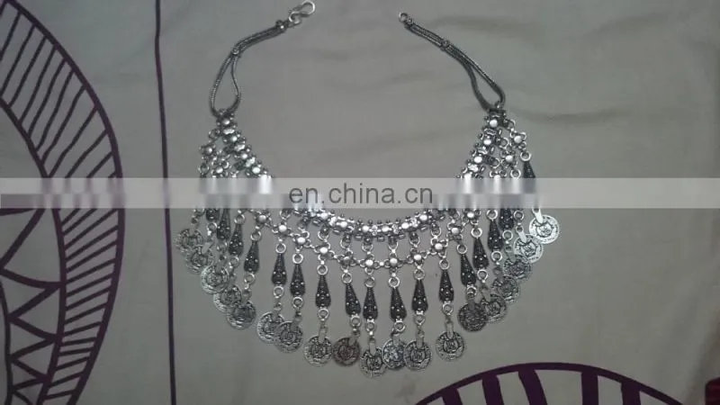 Afghani Indian alloy Boho Necklace coin statement necklace Gypsy Jewelry