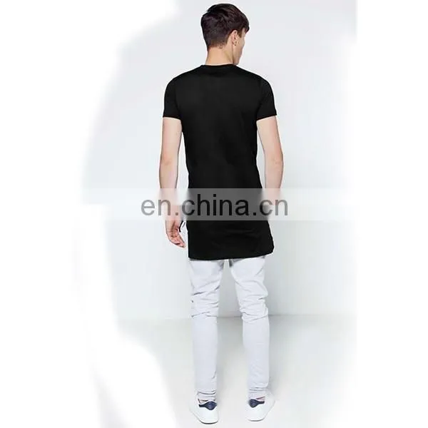 2016 new plain Slim Fit Longline T Shirt with Stepped Hem long lin t shirt men