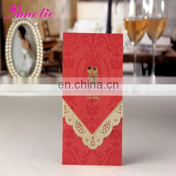 ACW2006 Red Handmde With Lace Wedding Invitation Luxury Invitation Card