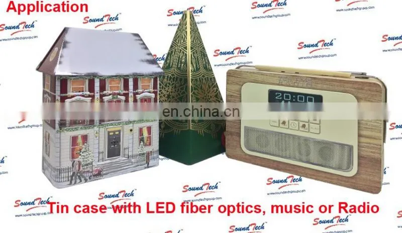 High quality LED fiber optics light up Christmas musical tin can