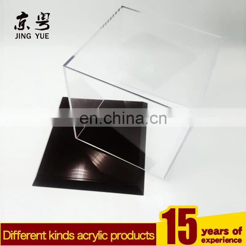 Factory custom clear pmma box with black base plexiglass display case acrylic display box