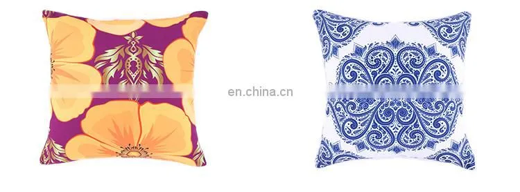 Chinese style blue and white porcelain design polyester canvas outdoor cushion cover with white piping and invisible zipper