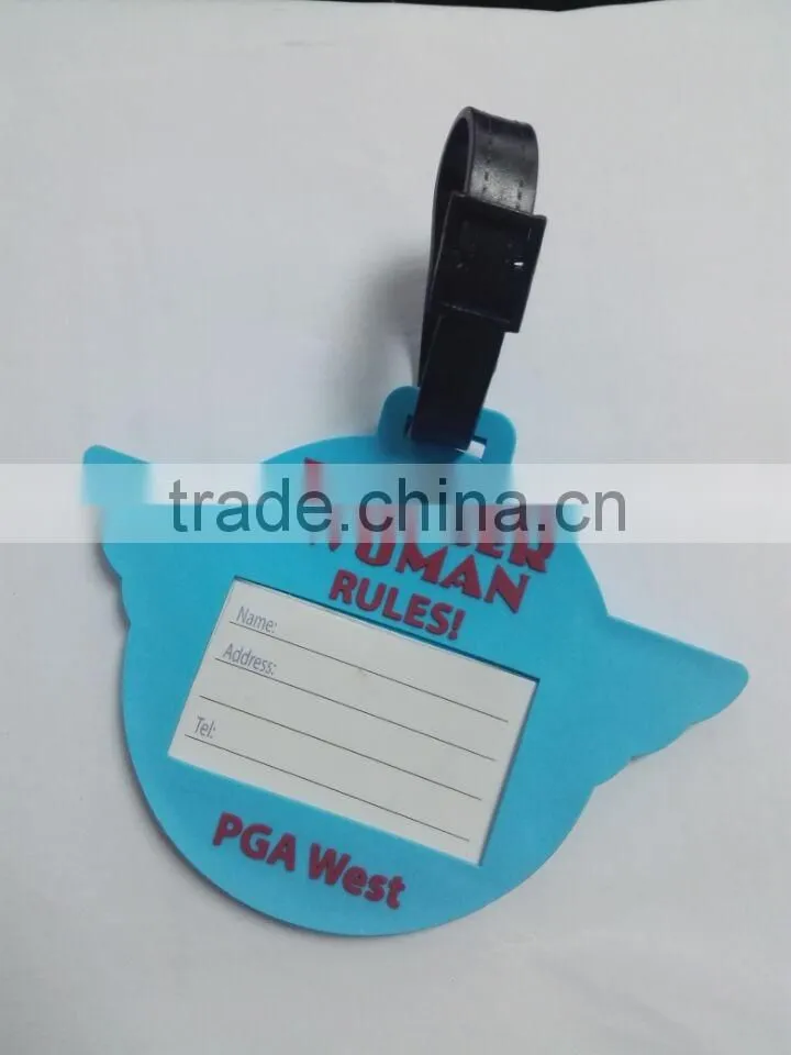 2016 Vogue angel shape PVC rubber luggage tag with PU strap