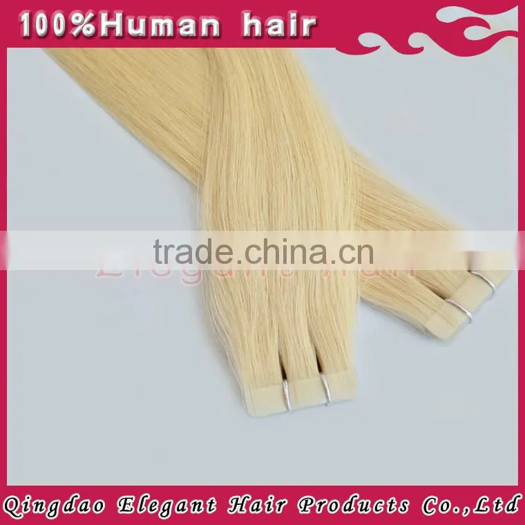 Wholesale hair salon products,Raw russsian virgin tape in platinum blonde hair