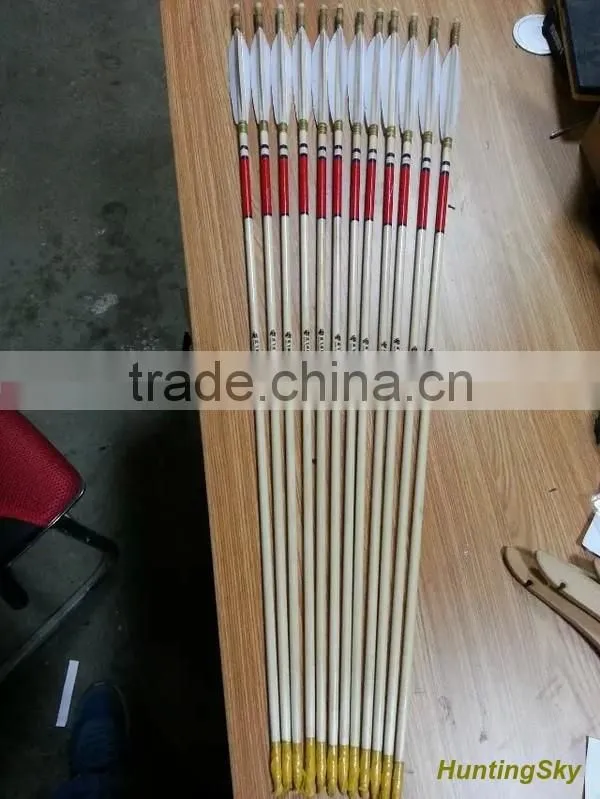 Archery White Pine Stem Wood Arrow With 5" Turkey Feather For Archery Traditional Bow Shooting