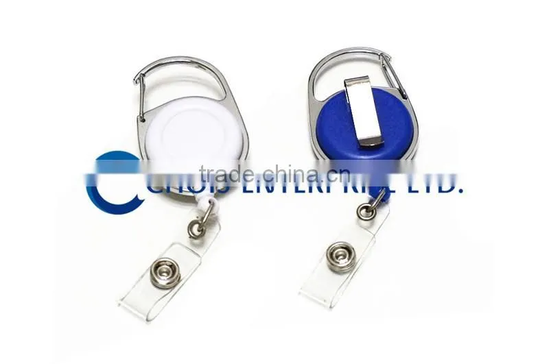 Promotion Custom Carabiner Hook Plastic Badge Reel, Retractablce Badge Holder