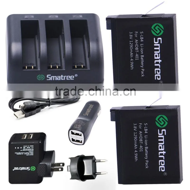 Smatree 3-channel charger & Smatree camera battery for go pro 4 camera battery