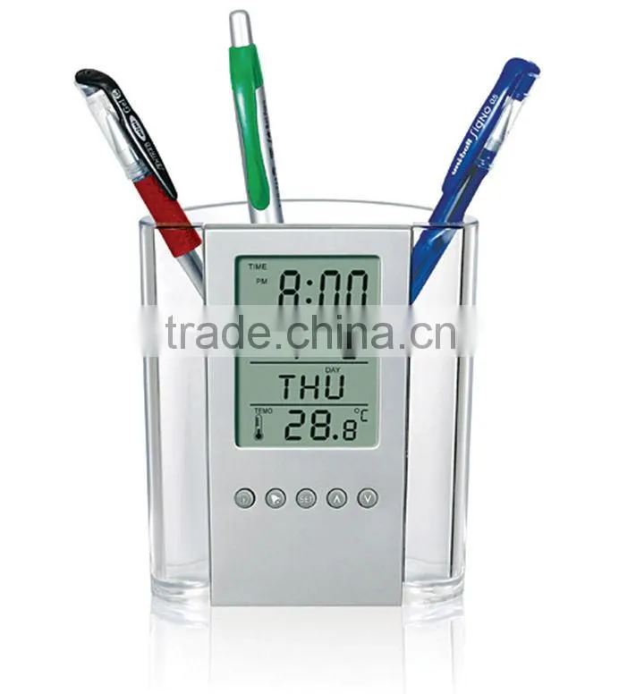 Mesh metal fashion table calendar clock penholder