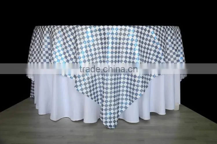 13"*108" blue plaid sequin wedding table runner