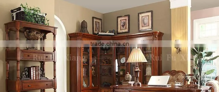 American style wooden bookshelf combination sideboard with glass door and handmade carving AI-202