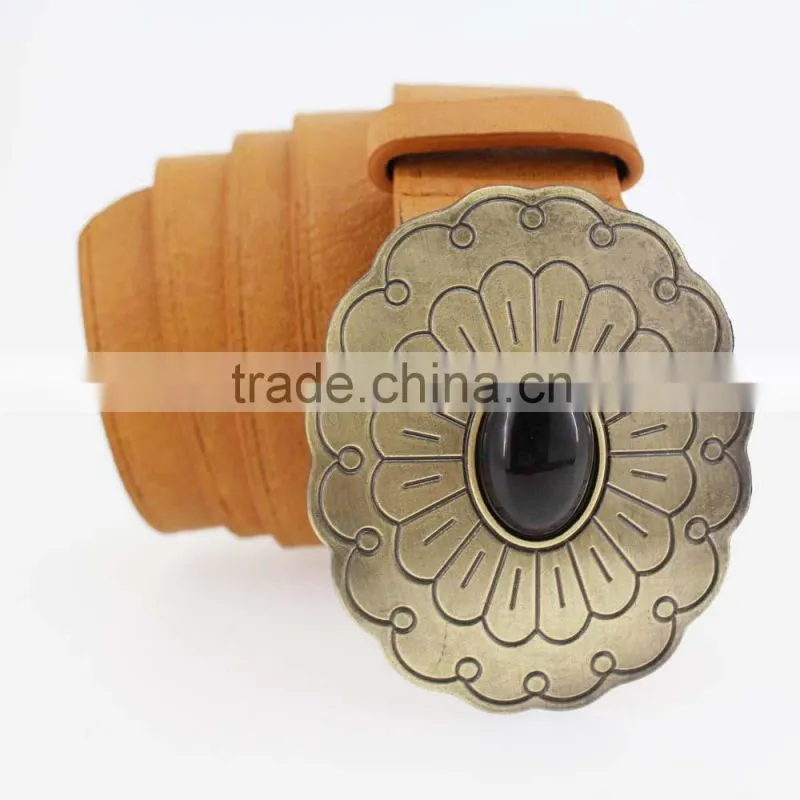 2015 Vintage Style women's fashion PU brand belt with Flower shape buckle