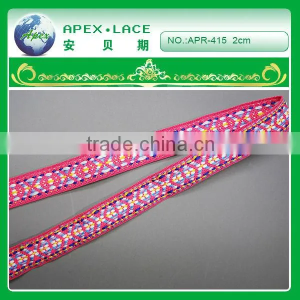 APR415 New arrival Embroidered on Pink Jacquard woven ribbon trim