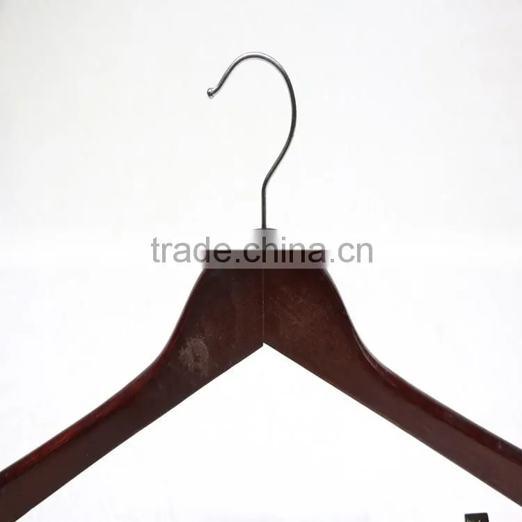 Adjustable wood clothing hanger with clips for dress/suit