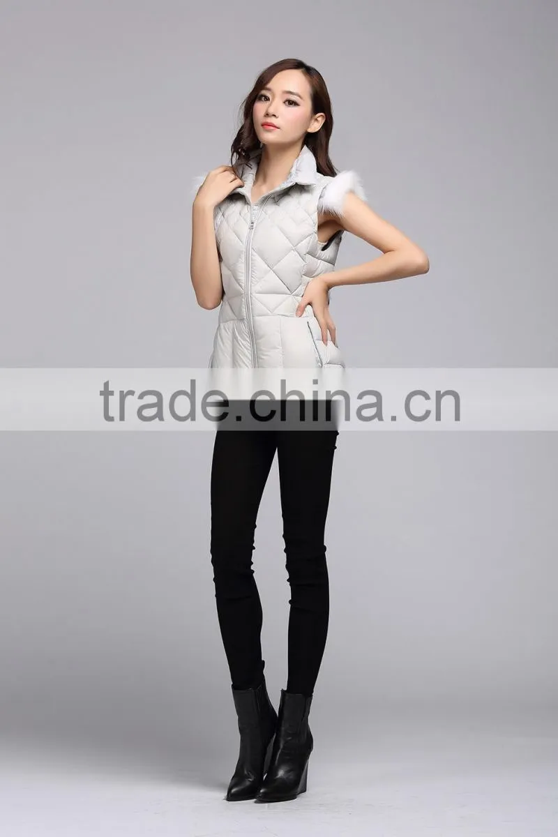 2015 wholesale warm down vest women with fox fur