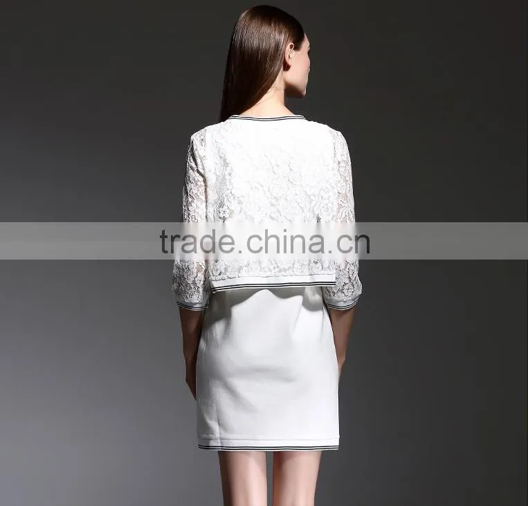 2015 latest european style elegant black lace long sleeve overlay evening dress