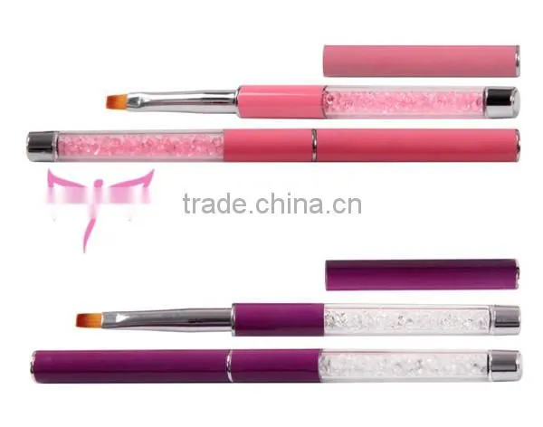 Hot pink color gel nail brush with rhinestone,kolinsky nail art gel brush