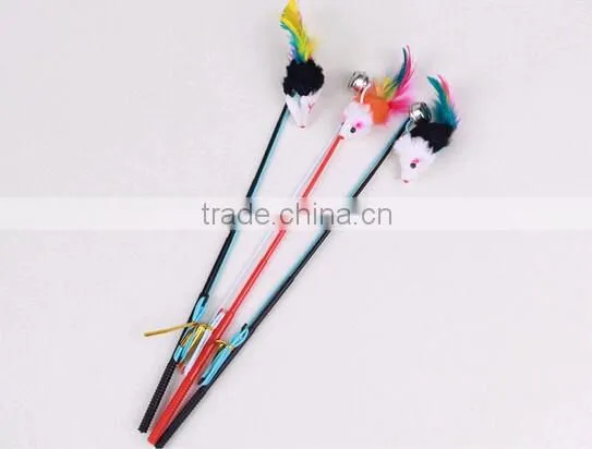 Useful Pet Puppy Cat Funny Flexible Feather Teaser Bell Sound Rod Stick Play Toy
