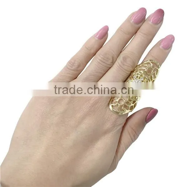 2016 fashion ladies Finger double Ring with rhinestone punk crystal ring chain finger ring