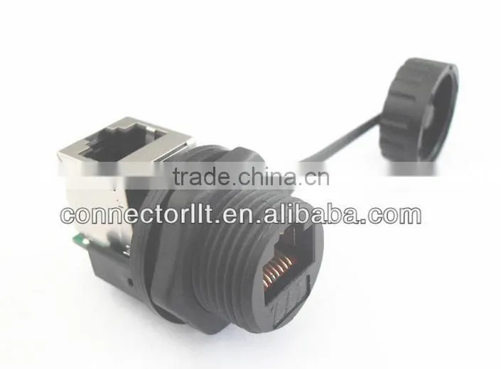 IP67 waterproof 90 degree angled RJ45 connector with dust cap