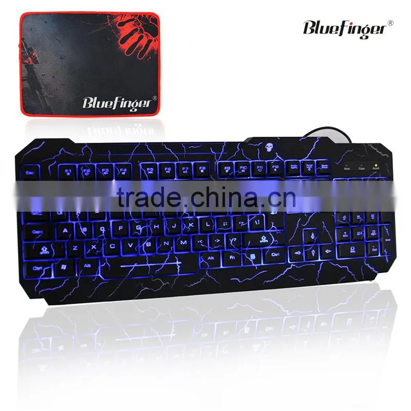 USB Wired Blue LED Backlit computer Keyboard with Cool Crack parttern