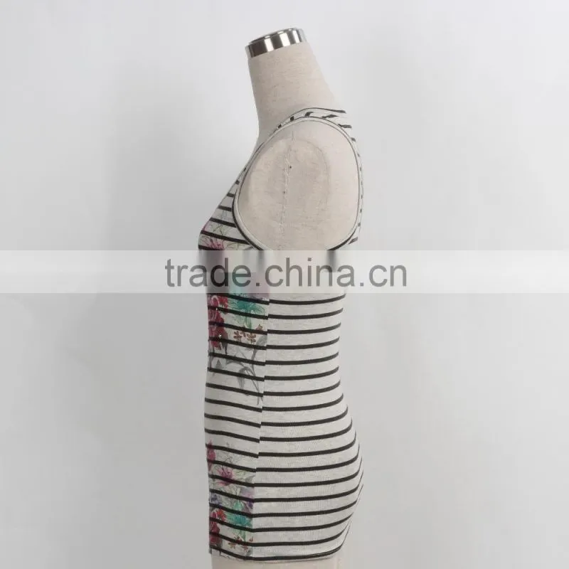 F5S15001 Stripe Design Ladies Wholesale Tank Top Manufacturer for 2016 Summer