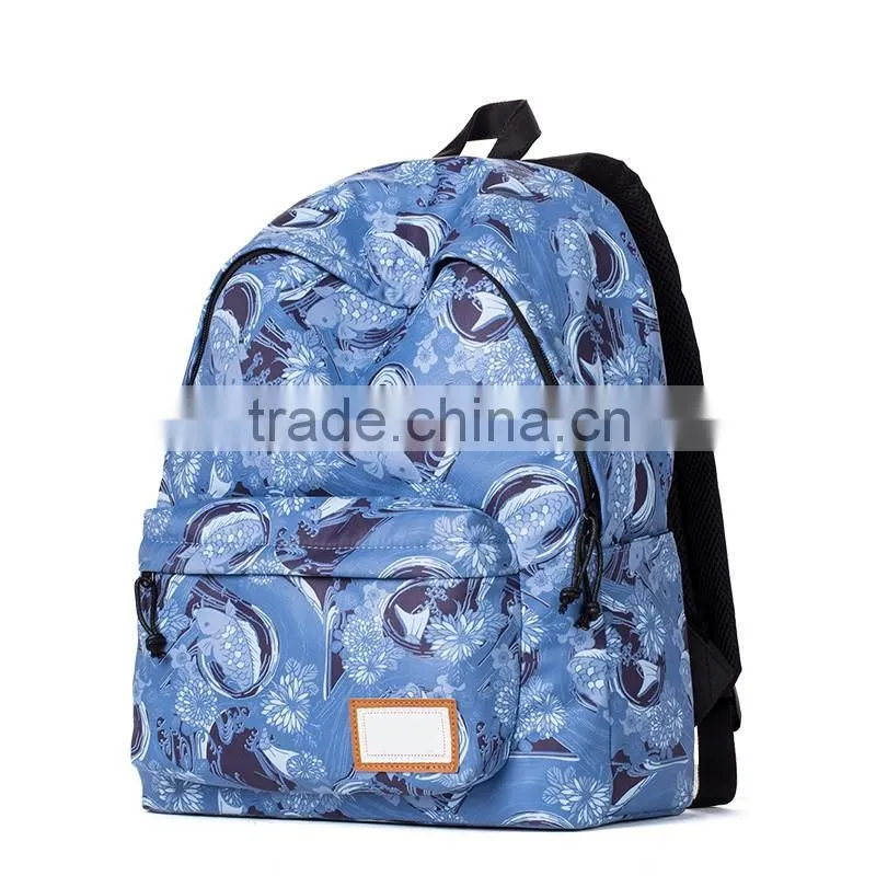large capacity fashional floral nylon backpack teen-age school bag