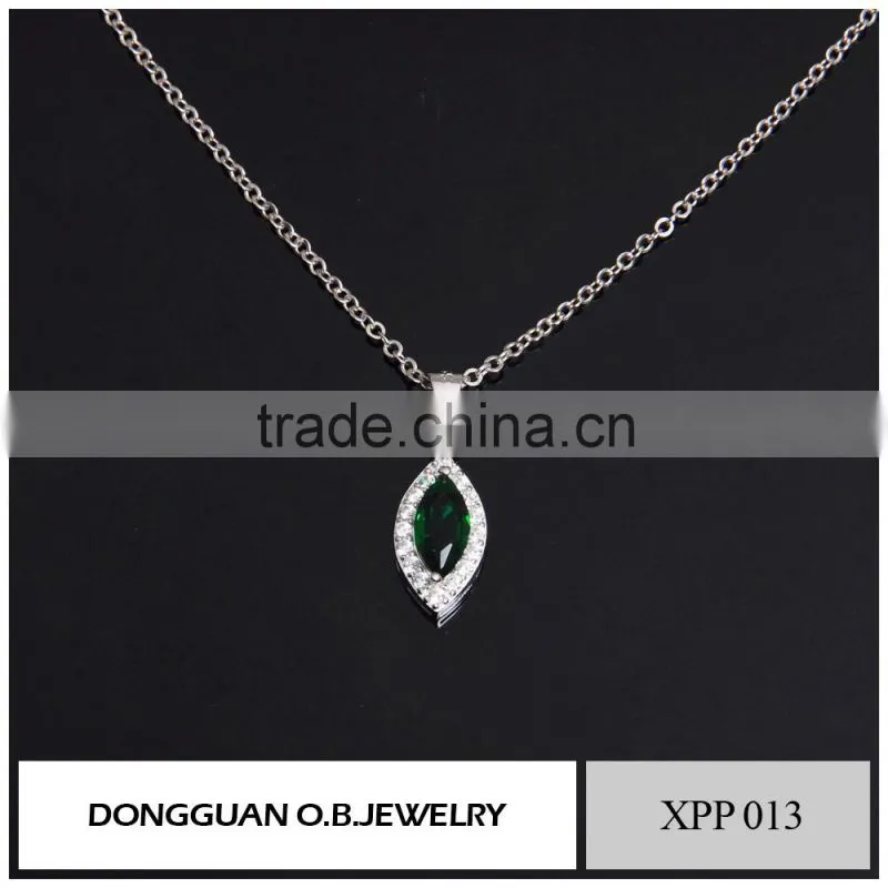 Pink color single stone pendant necklace/silver plated classic design