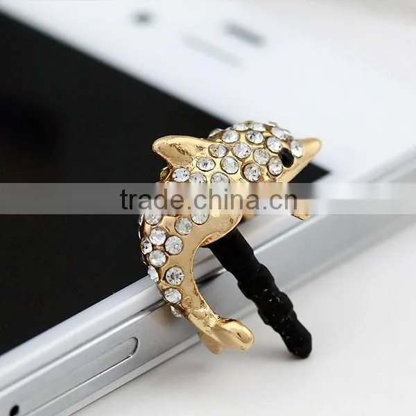 cute enamel rhinestone embellished dolphin phone earphone dust plug