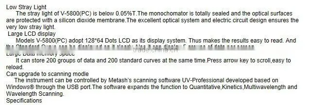 Large Data memory space V-5800(PC) Visible Spectrophotometer