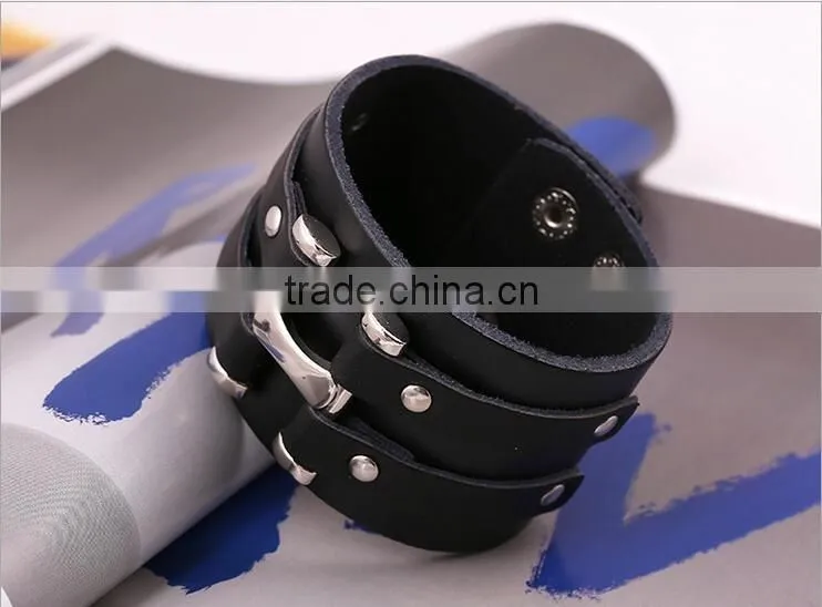 stainless steel leather wrap bracelet with good quality and low price