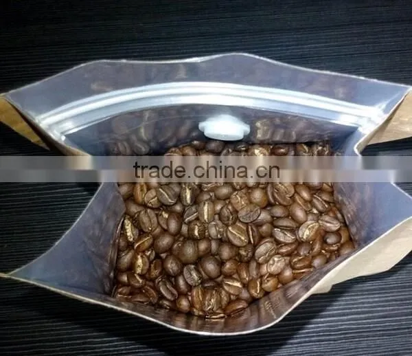 brown kraft paper flat bottom coffee bag with valve