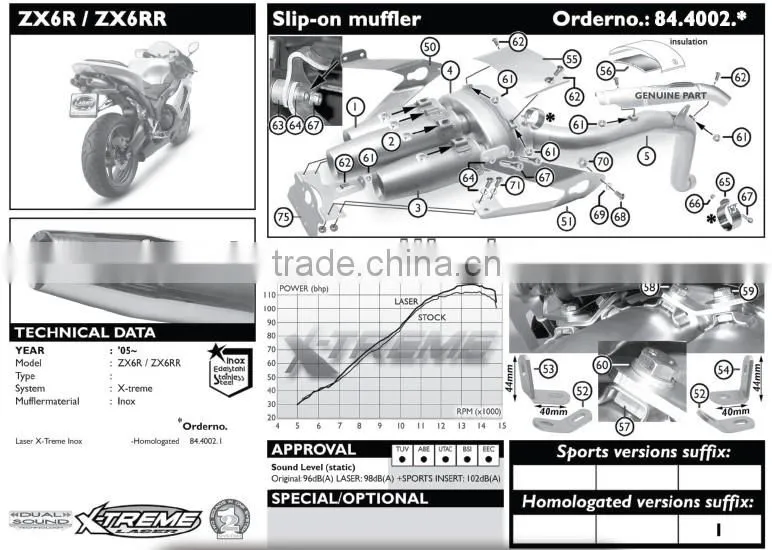 For KAWASAKI ZX-6R/ RR 2005-2006 Motorcycle Exhaust Pipe LASER "X-treme" Exhaust System