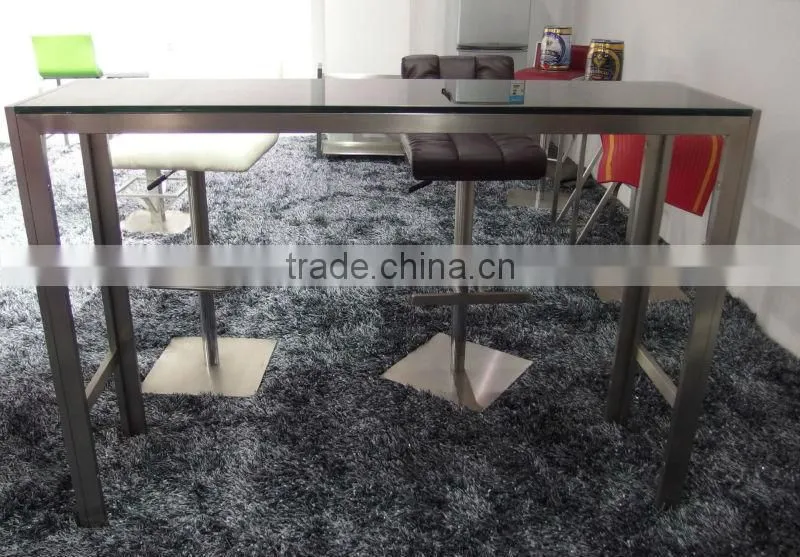 high quality brushed stainless steel bar table with tempered top or wood top LQ- BT102S