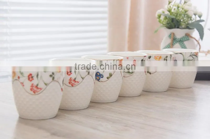 Pure white embossed grace porcelain 15pcs arabian tea set, vintage ceramic arabic teapot gift tea set