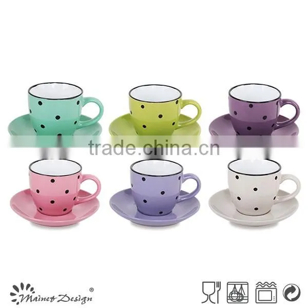 solid color with engraved doted cup and saucer ceramic